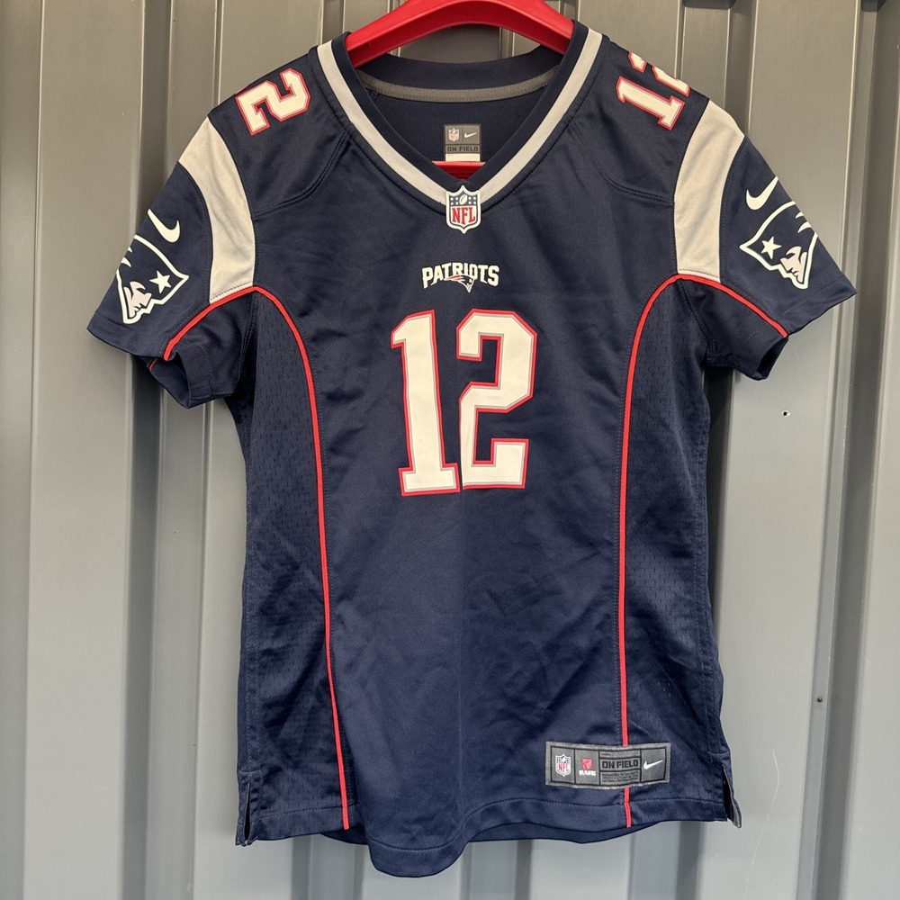 NIKE ON FIELD NEW ENGLAND PATRIOTS #12 TOM BRADY WOMENS M BLUE JERSEY